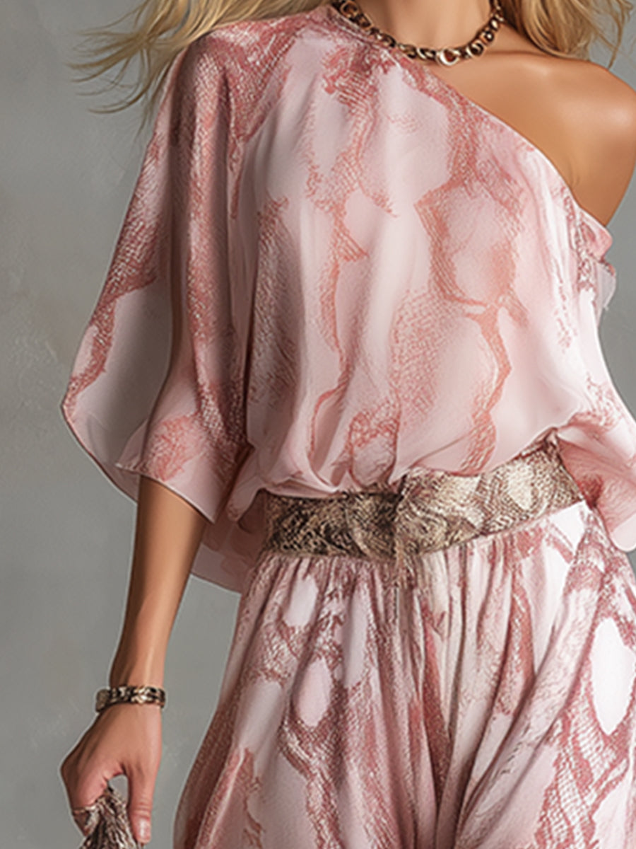 Zaria Snake Print One-Shoulder Co-Ord Set