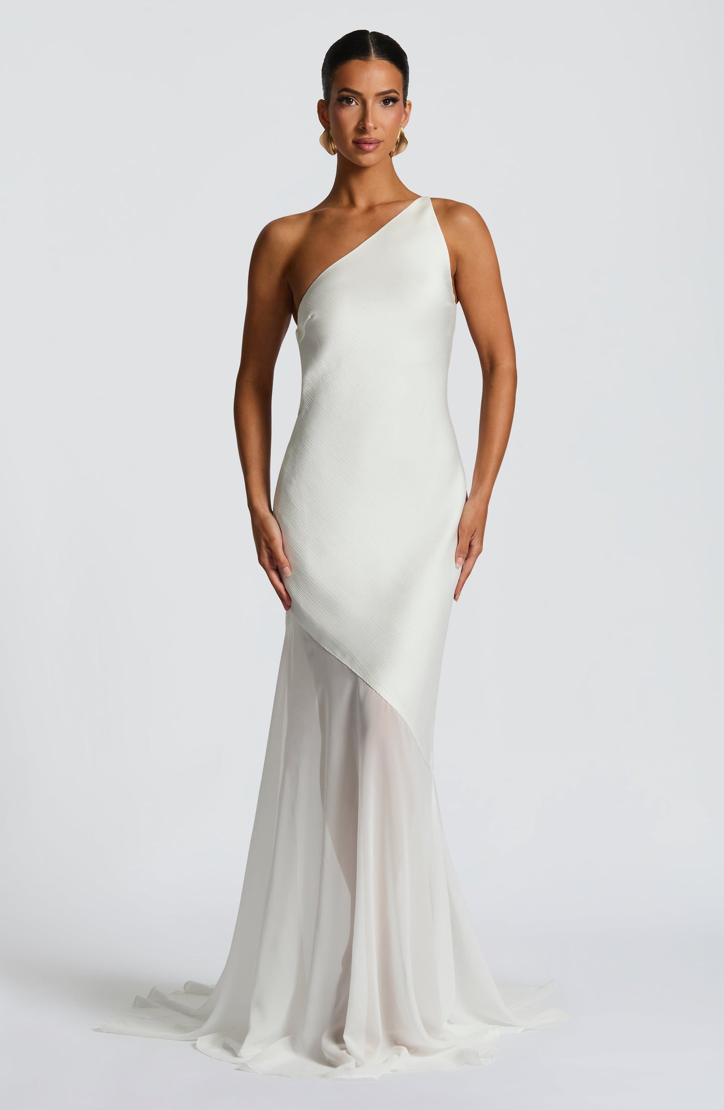 Solenara – One-Shoulder Mesh Evening Gown