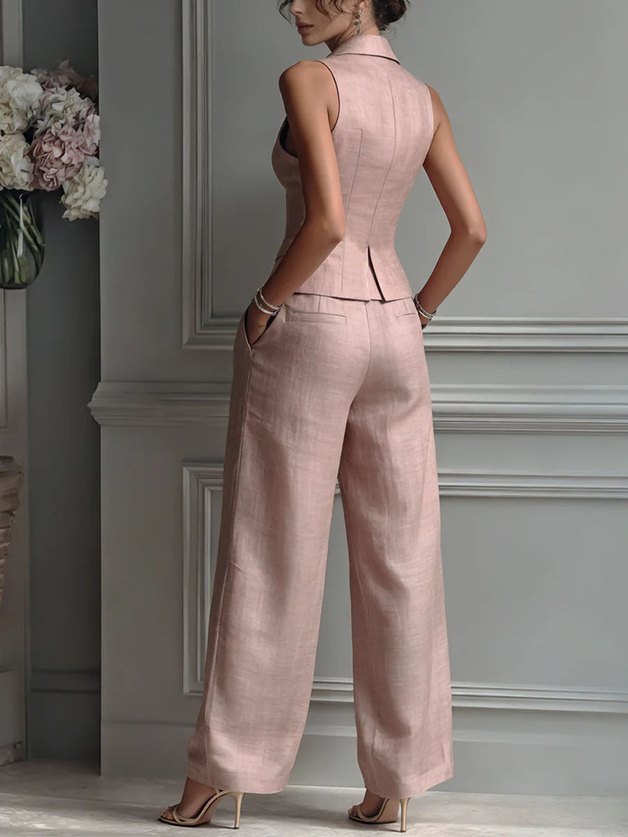 Elara V-Neck Button-Up Suit Set