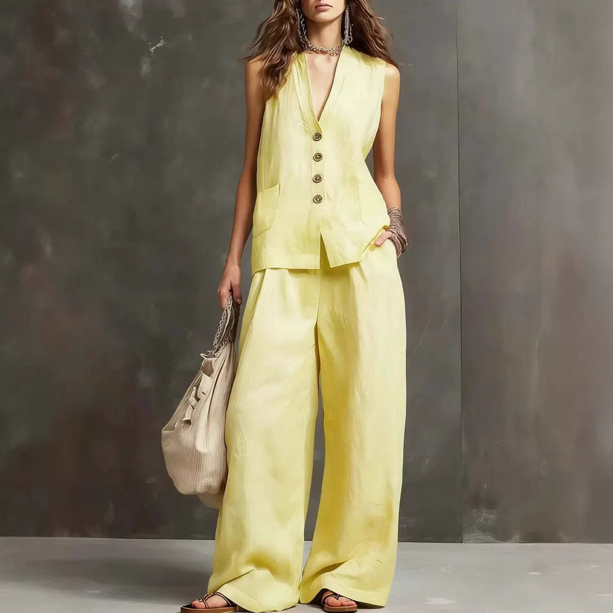 Elowen Linen Vest & Wide-Leg Trouser Set