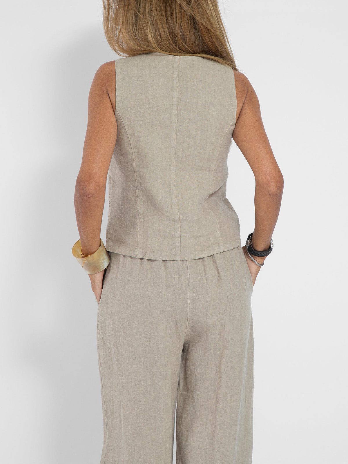 Lauren - Buttoned Vest & Wide-Leg Trousers Set