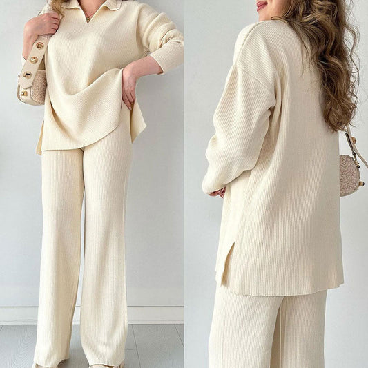 Luisa | Casual two-piece set with V-neck and slit