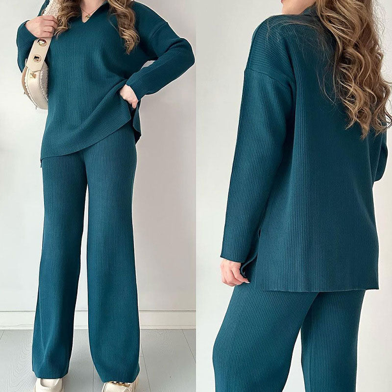 Luisa | Casual two-piece set with V-neck and slit