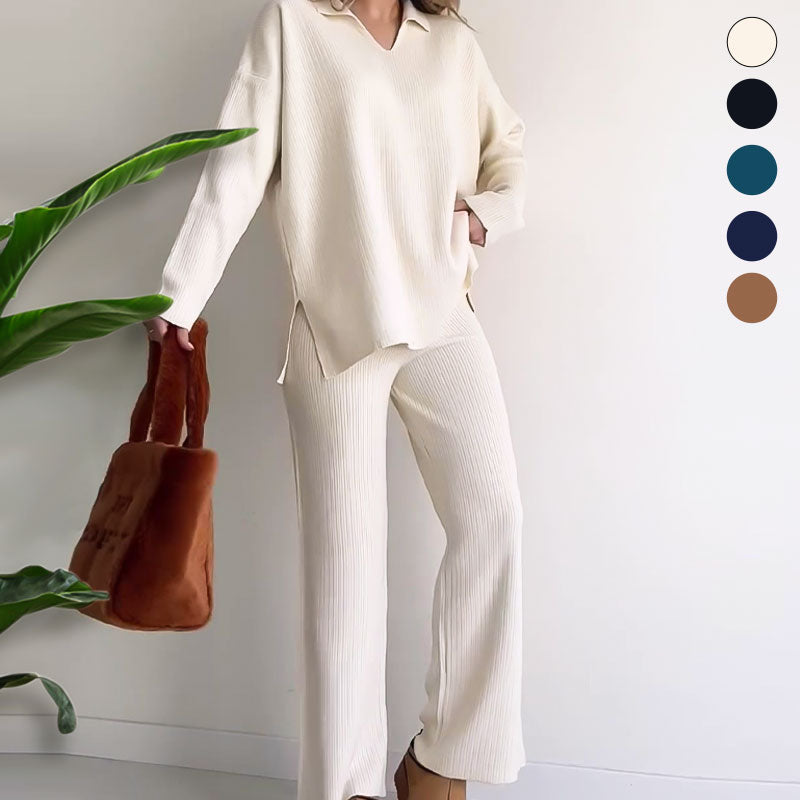 Luisa | Casual two-piece set with V-neck and slit