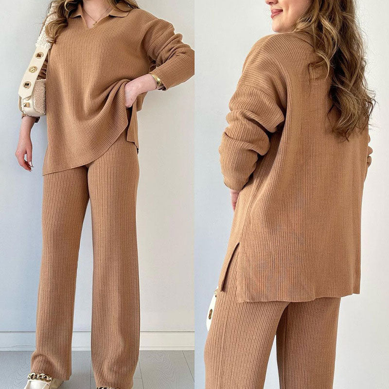 Luisa | Casual two-piece set with V-neck and slit