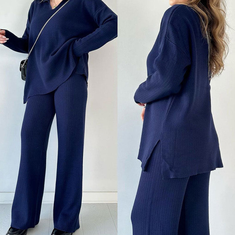 Luisa | Casual two-piece set with V-neck and slit