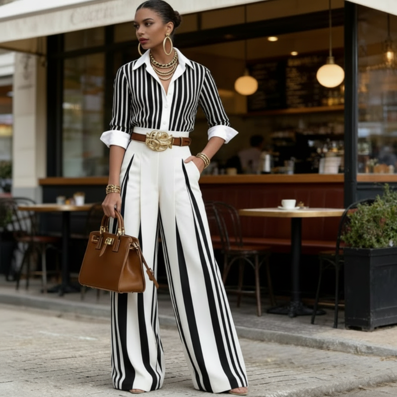 Selora Striped Shirt & Wide-Leg Trouser Set