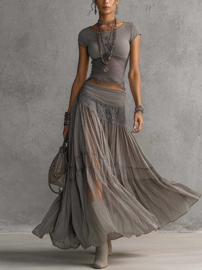Selora Lace Panel Maxi Skirt Set