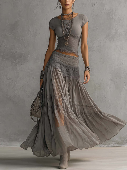 Selora Lace Panel Maxi Skirt Set