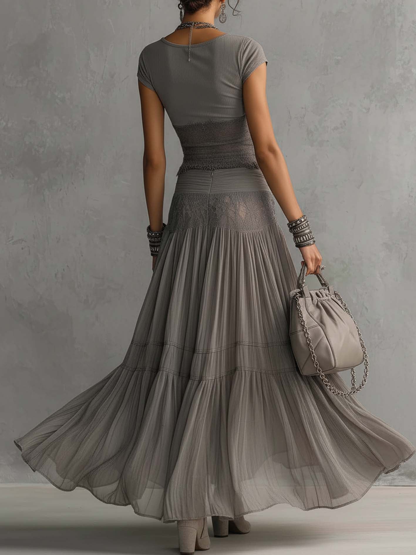 Selora Lace Panel Maxi Skirt Set