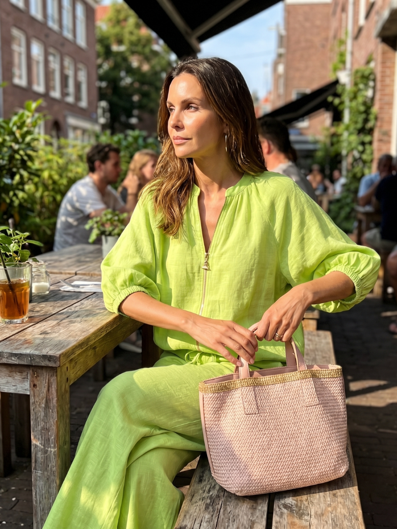Selora Zip-Front Blouson Wide-Leg Set