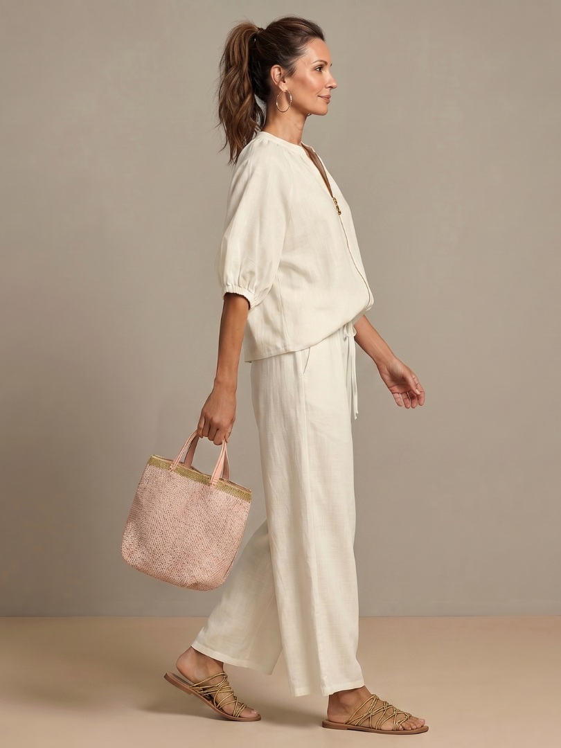 Selora Zip-Front Blouson Wide-Leg Set