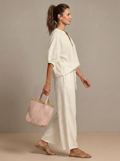 Selora Zip-Front Blouson Wide-Leg Set