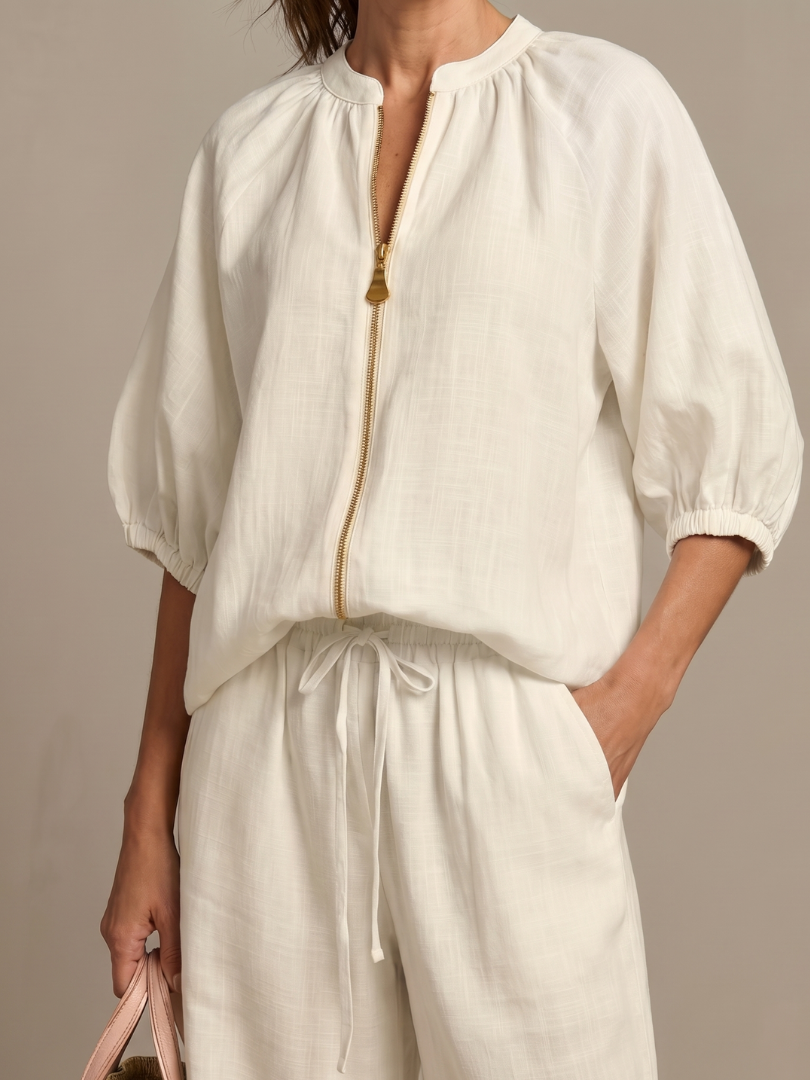 Selora Zip-Front Blouson Wide-Leg Set