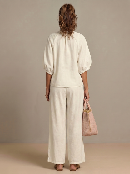 Selora Zip-Front Blouson Wide-Leg Set