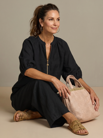 Selora Zip-Front Blouson Wide-Leg Set
