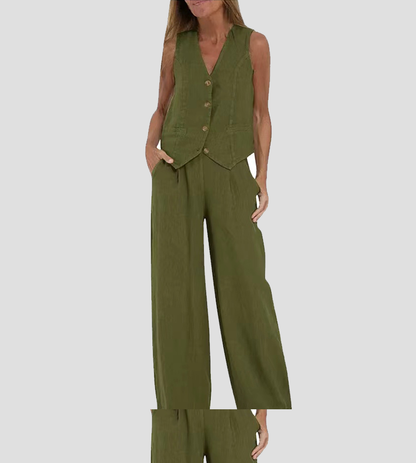 Lauren - Buttoned Vest & Wide-Leg Trousers Set