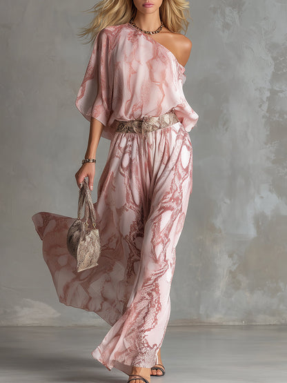 Zaria Snake Print One-Shoulder Co-Ord Set