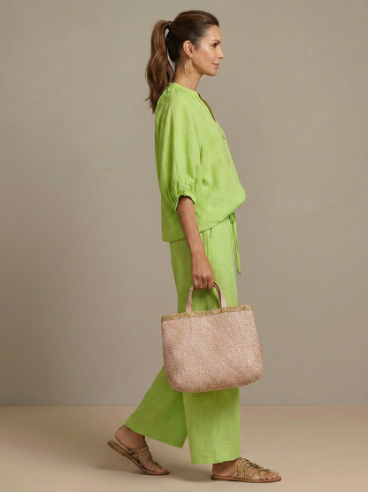 Selora Zip-Front Blouson Wide-Leg Set