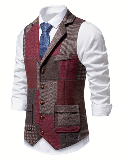 Elara Herringbone Tweed Patchwork Vest