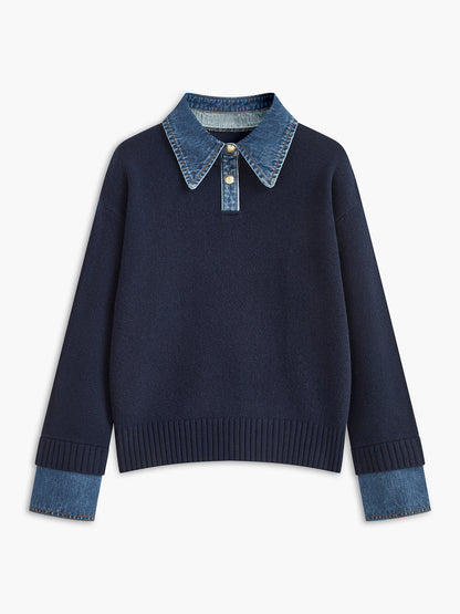 Charmaine | Denim-Collared Knit Sweater