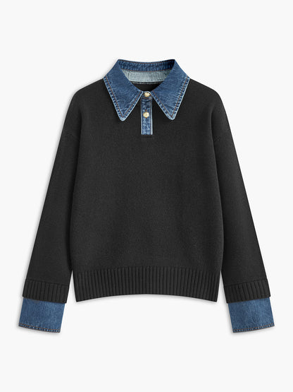 Charmaine | Denim-Collared Knit Sweater