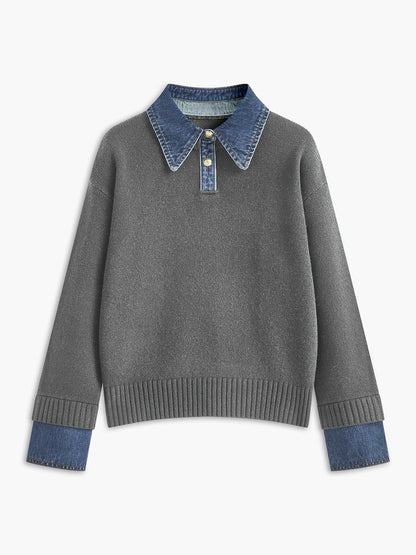 Charmaine | Denim-Collared Knit Sweater