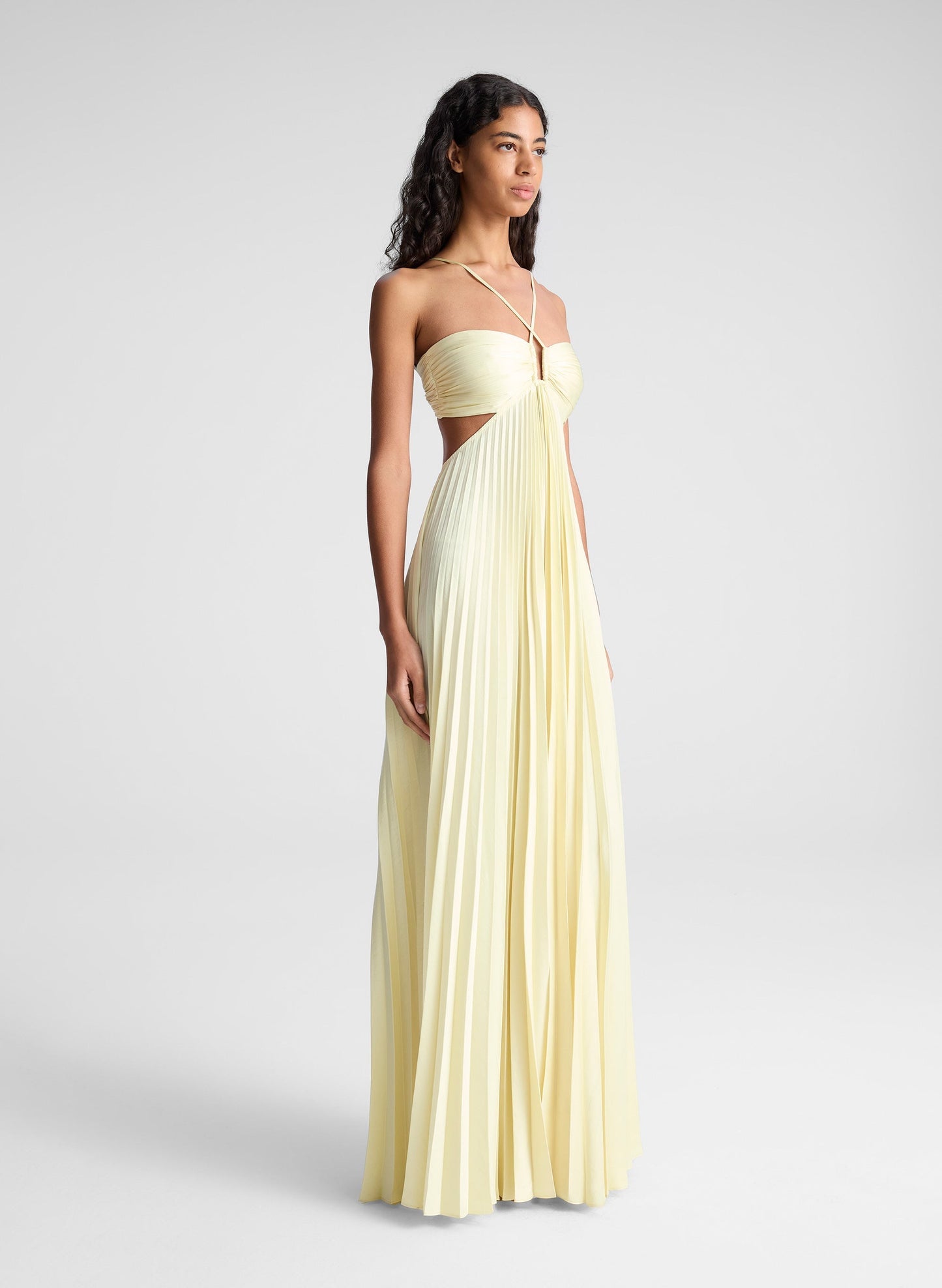 Solara Veil – Pleated Cut-Out Gown