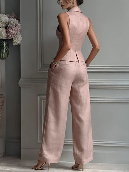 Elara V-Neck Button-Up Suit Set