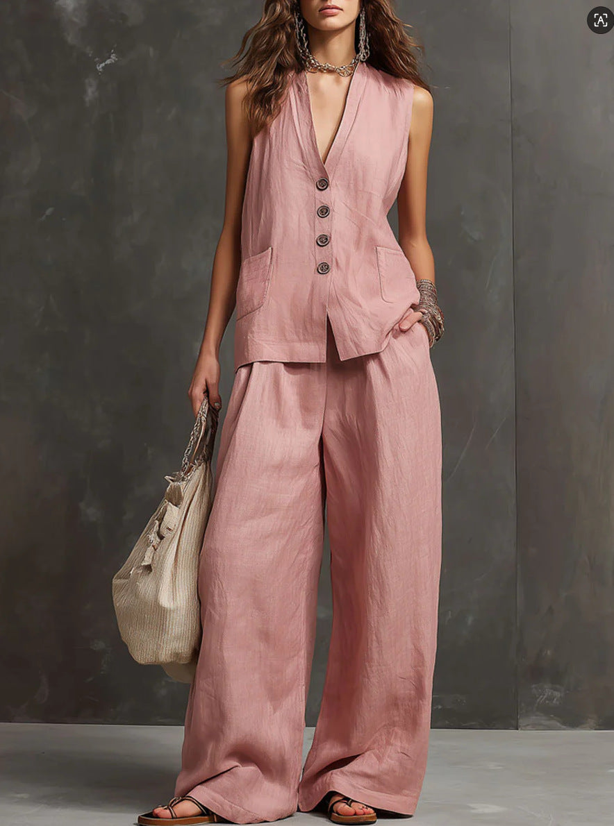 Elowen Linen Vest &amp; Wide-Leg Trouser Set
