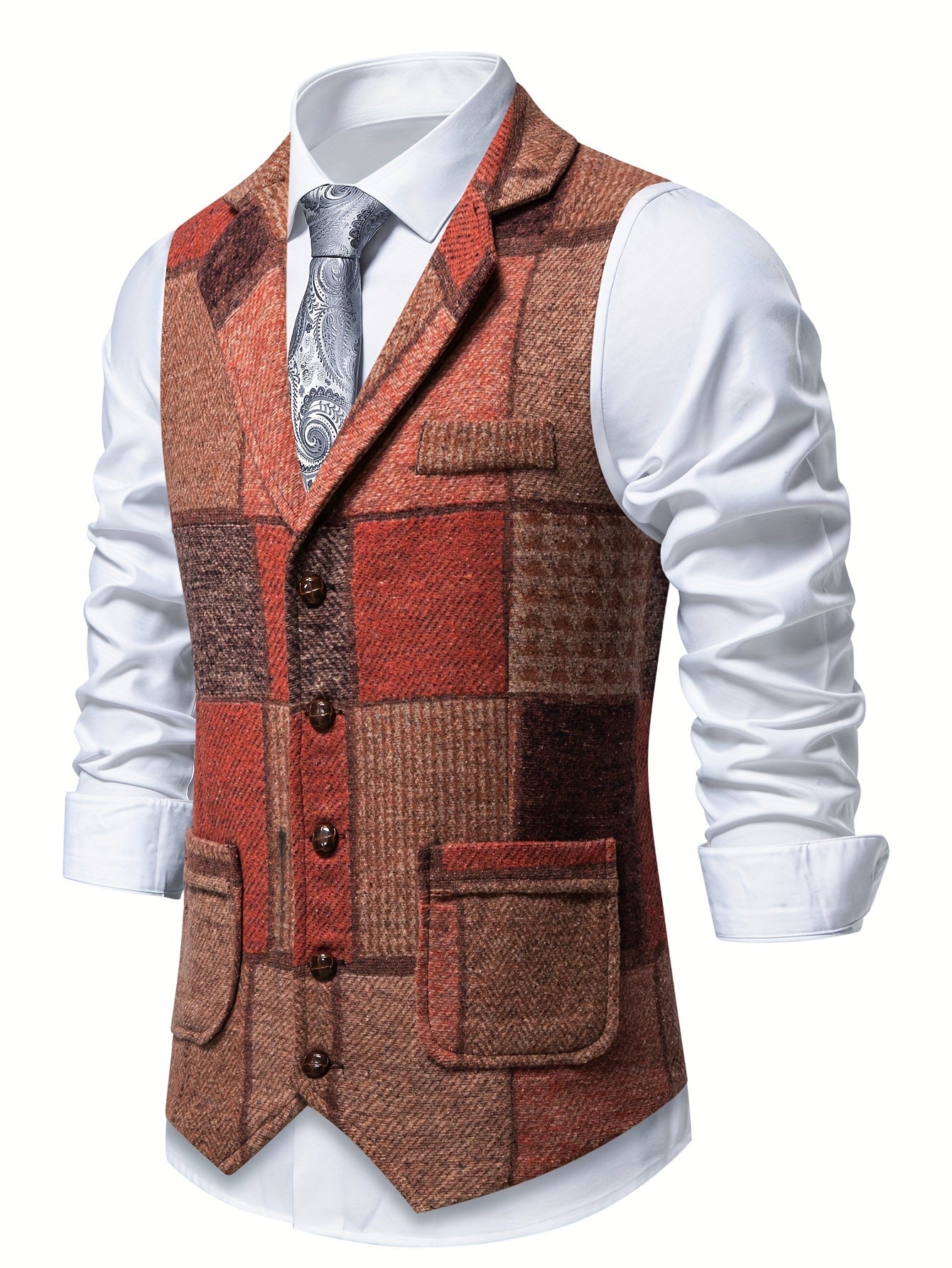Elara Herringbone Tweed Patchwork Vest