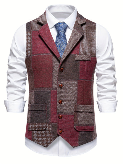 Elara Herringbone Tweed Patchwork Vest