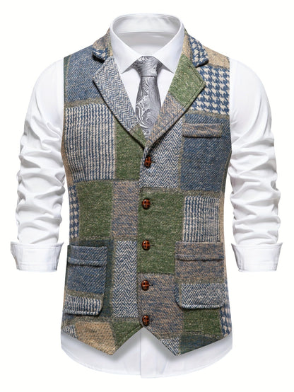 Elara Herringbone Tweed Patchwork Vest