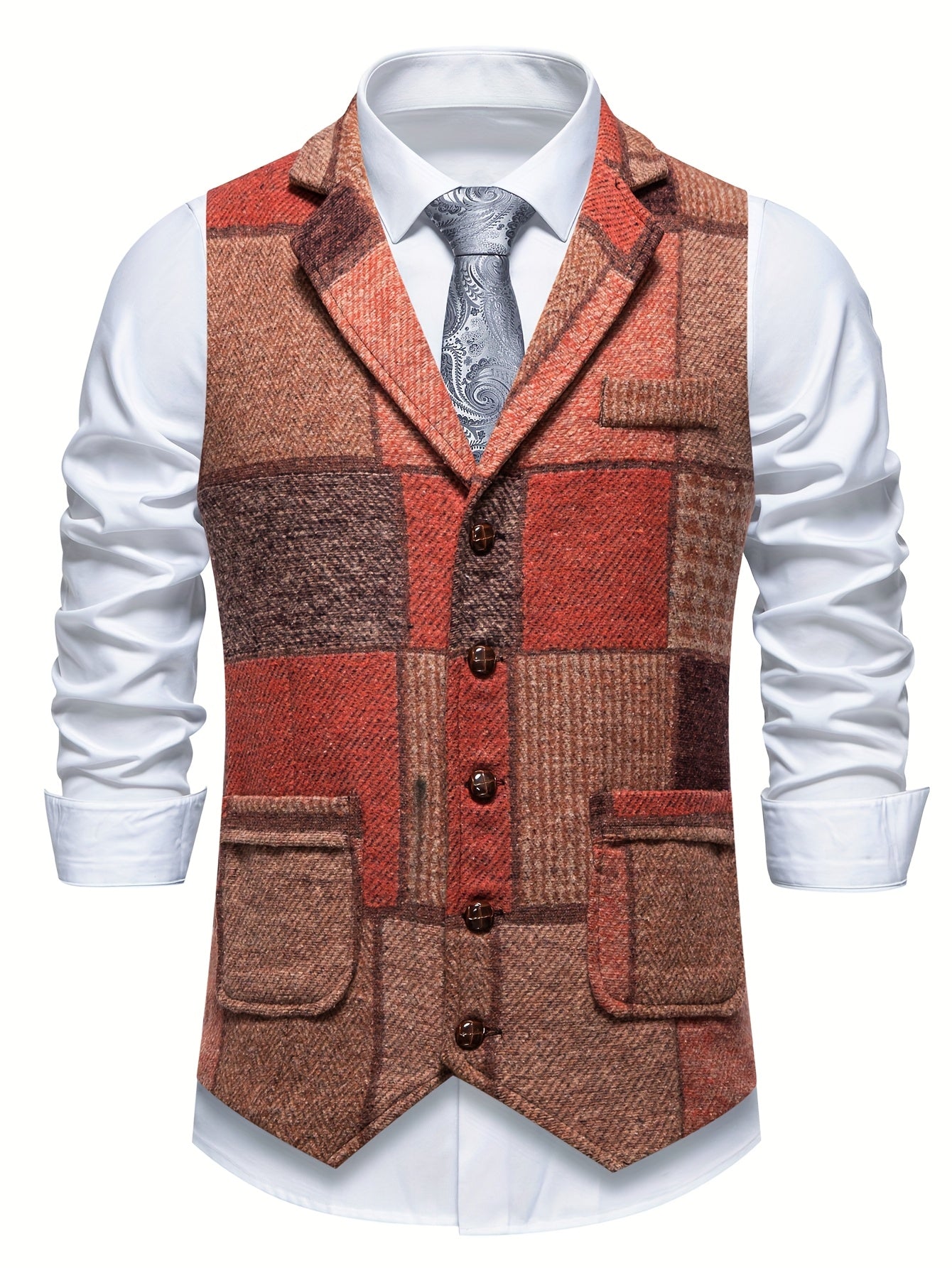 Elara Herringbone Tweed Patchwork Vest