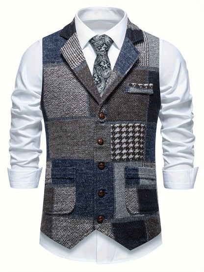 Elara Herringbone Tweed Patchwork Vest