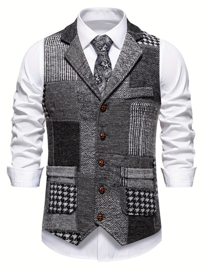 Elara Herringbone Tweed Patchwork Vest