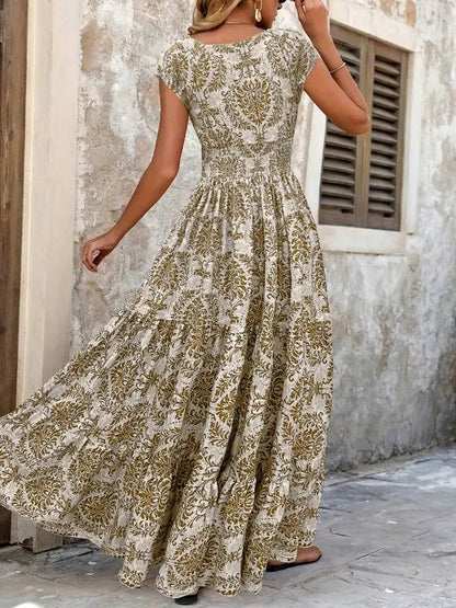Elowyn Smocked V-Neck Tiered Maxi Dress