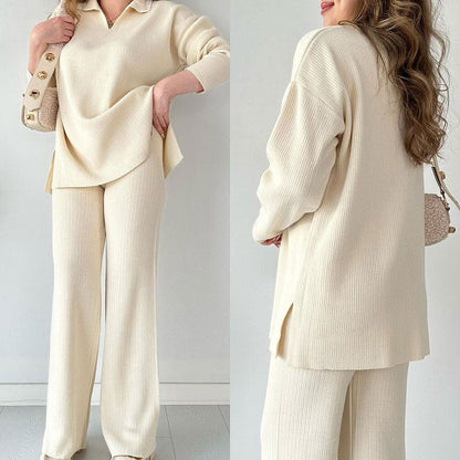 Luisa | Casual two-piece set with V-neck and slit
