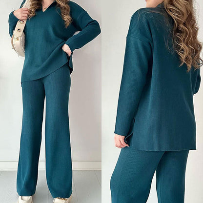 Luisa | Casual two-piece set with V-neck and slit