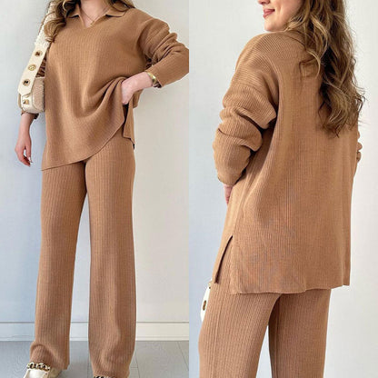 Luisa | Casual two-piece set with V-neck and slit
