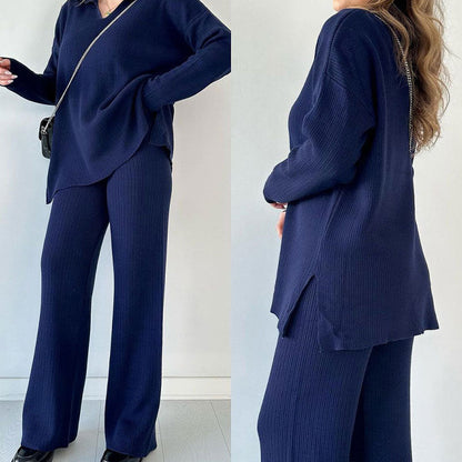 Luisa | Casual two-piece set with V-neck and slit