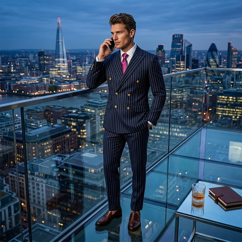 Adrian Double-Breasted Pinstripe Suit Set