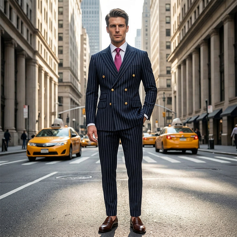 Adrian Double-Breasted Pinstripe Suit Set