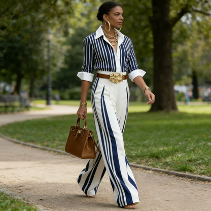 Selora Striped Shirt & Wide-Leg Trouser Set