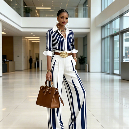 Selora Striped Shirt & Wide-Leg Trouser Set