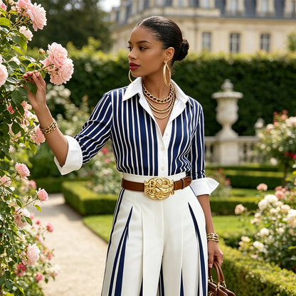 Selora Striped Shirt & Wide-Leg Trouser Set